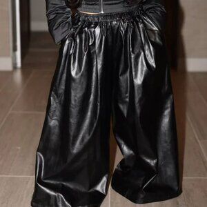 Black Vegan Leather wide leg pants